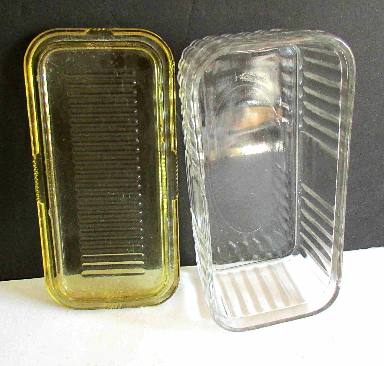 Original Vintage Clear Glass Refrigerator Dish With Gold Lid Etsy