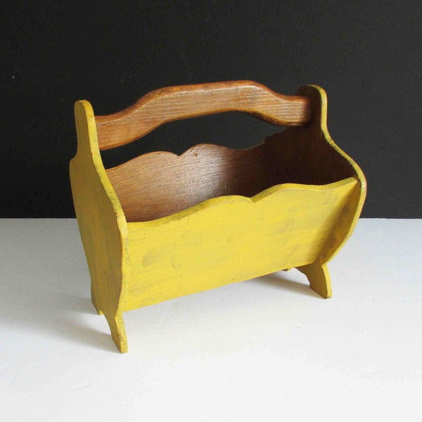 Primitive Vintage Hand Painted Wood Handled Basket Box FREE SH