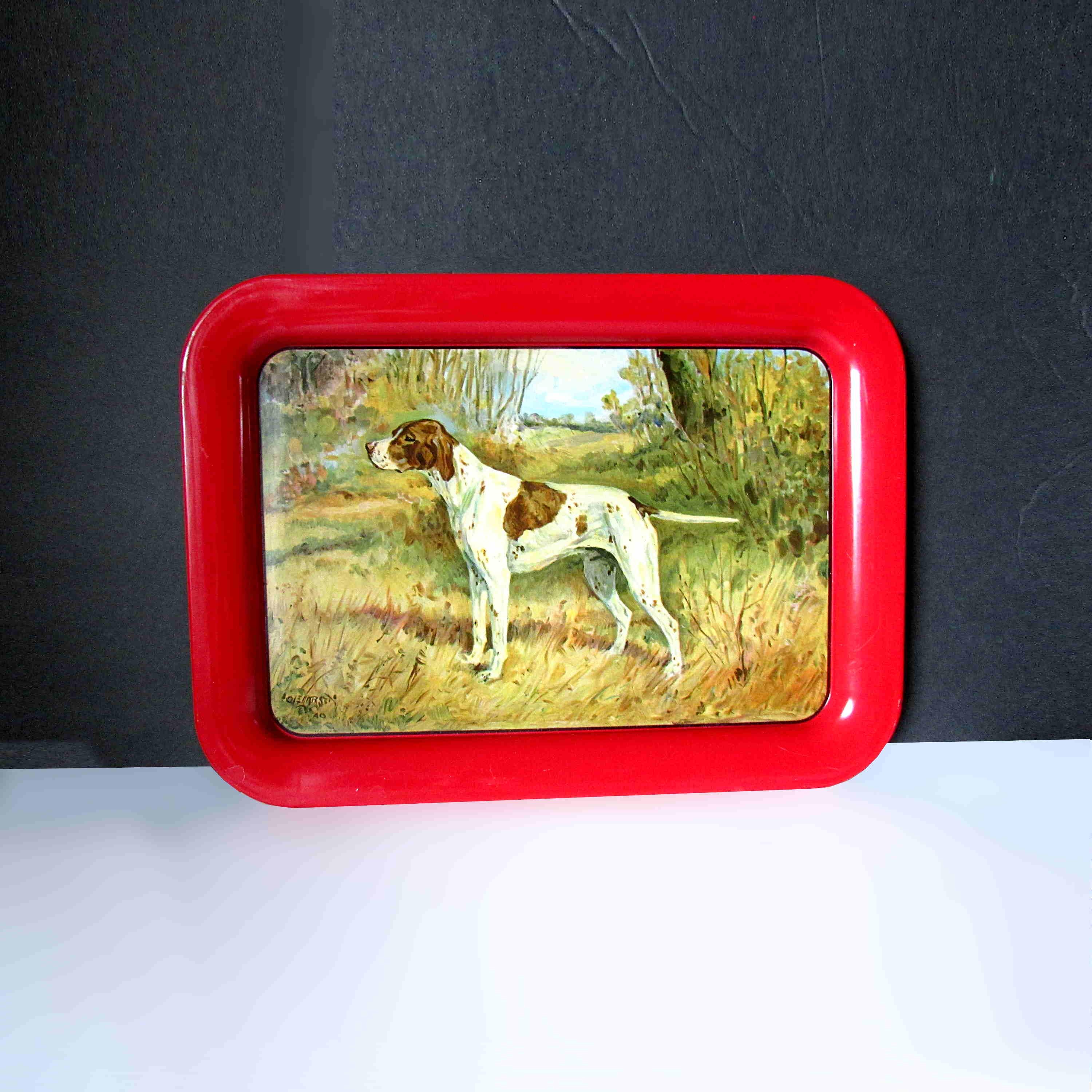 Vintage Metal Dog Drink Tray Ole Larsen Litho 1960s, German