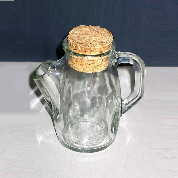 1940s Wheaton Snub Nose Clear Thick Glass Cork Top Candy Pitcher Jar 5.75” tall plus cork  FREE SH