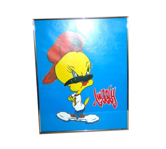 Looney Tunes Tweety Bird Poster, Framed Carnival Prize 1990s, Rap