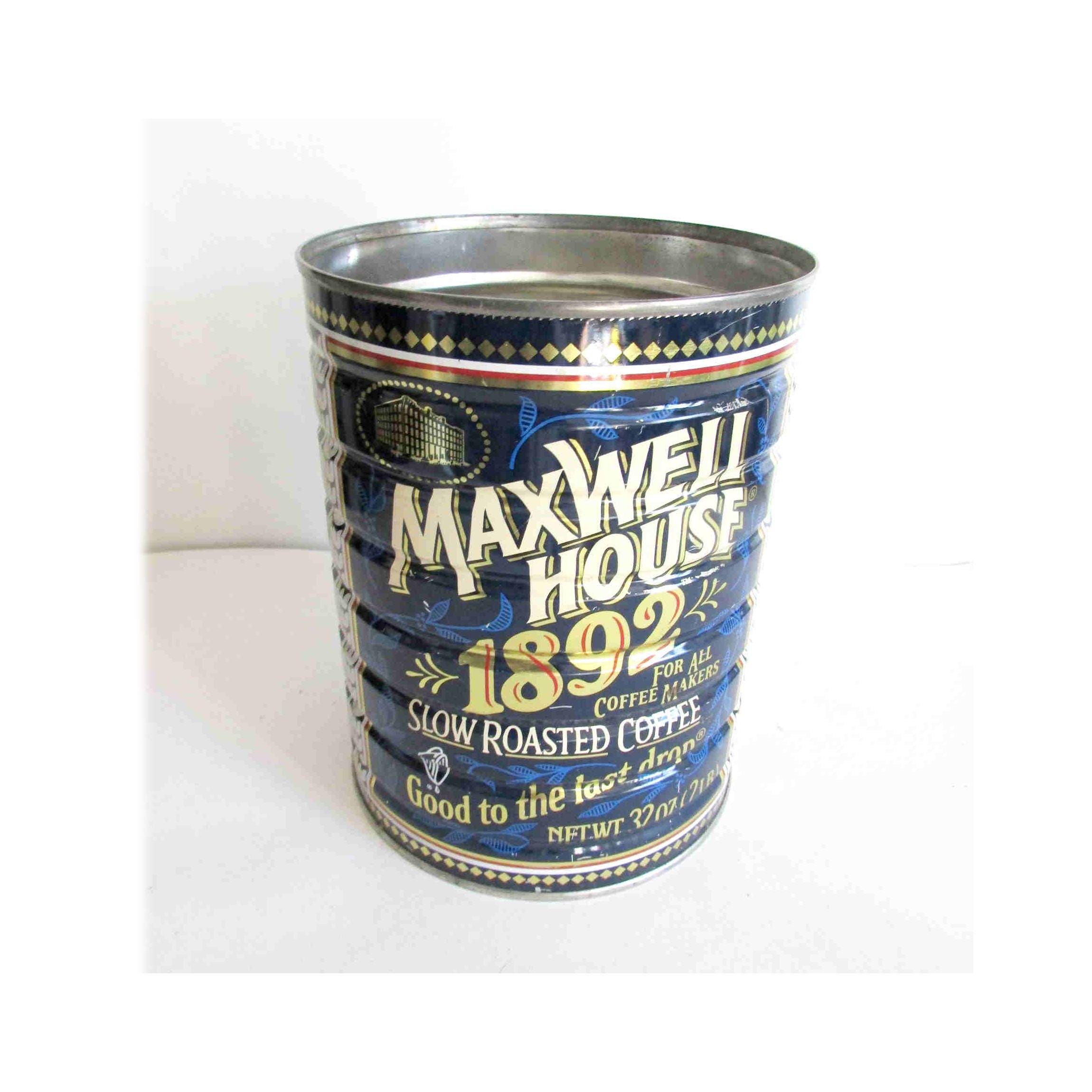 Vintage Maxwell House 1892 Coffee Tin Can Tin 2 Lb 100th Anniv No