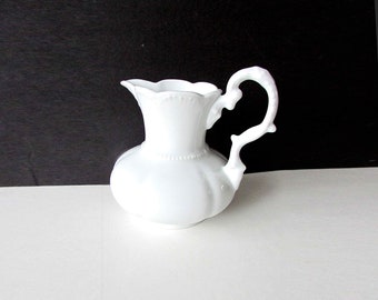 Vintage Porcelain Cream Pitcher with Beading and Ornate Handle Japan Sticker 5" tall  FREE SH