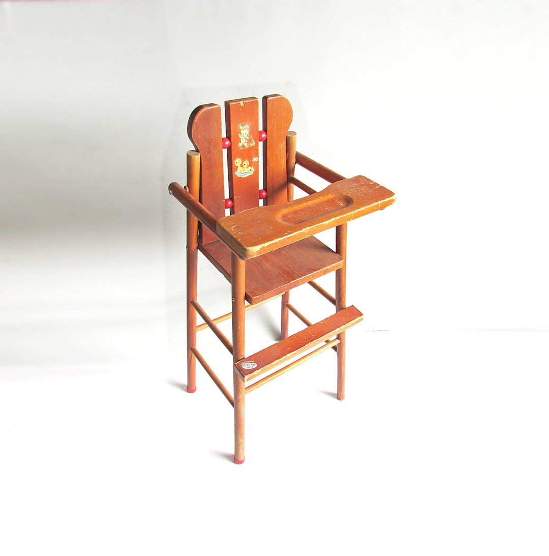 Vintage ATF Toys Wooden Doll High Chair Toys Girls Pretend Red Beads 12