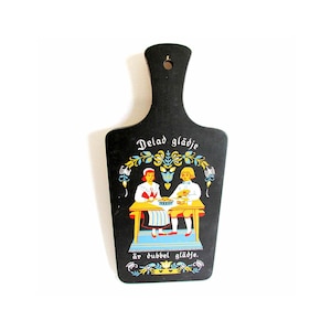 Vintage Wood Swedish Bread Cutting Board with Scandinavian Rosemal Hand Painted Folk Art Kitchen Wall Decor  7 x 5/8 x 15 5/8 FREE SH