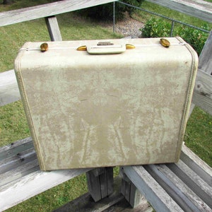 1950s SAMSONITE 21&quot; Hard Side Suitcase Marble Beige 4551 photo prop, storage, stacking FREE SH