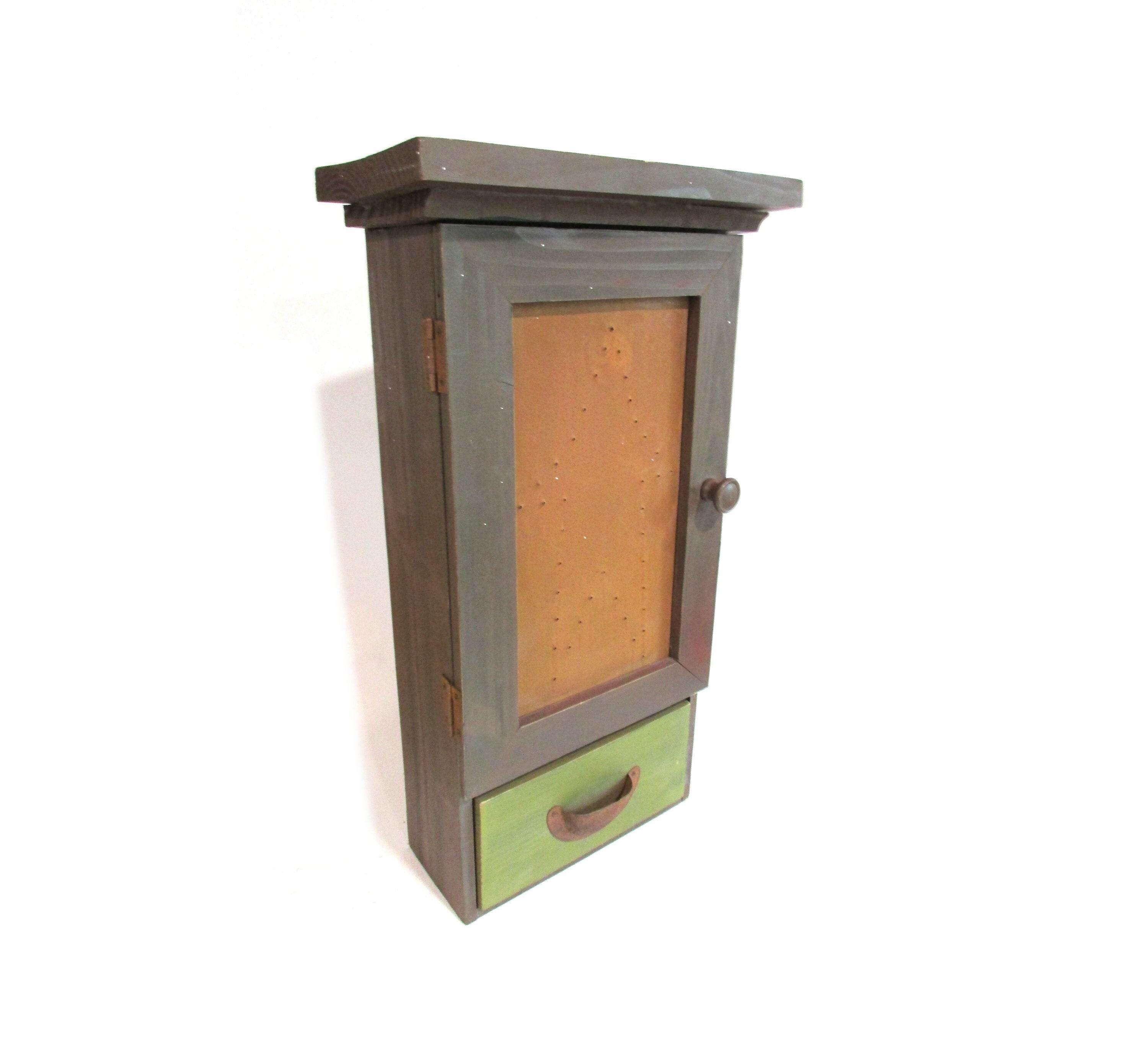 Wall Mount or Counter Top Cabinet, Wood w Pressed Tin Star, Handled Drawer Compartments Storage, 11 x 5.25 x 20" tall  FREE SH