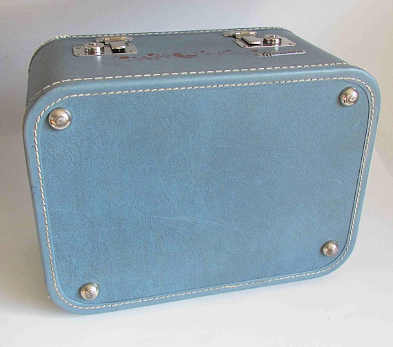 1960s Blue Hard Shell Train Case, Vintage Monarch Luggage (13.75 X