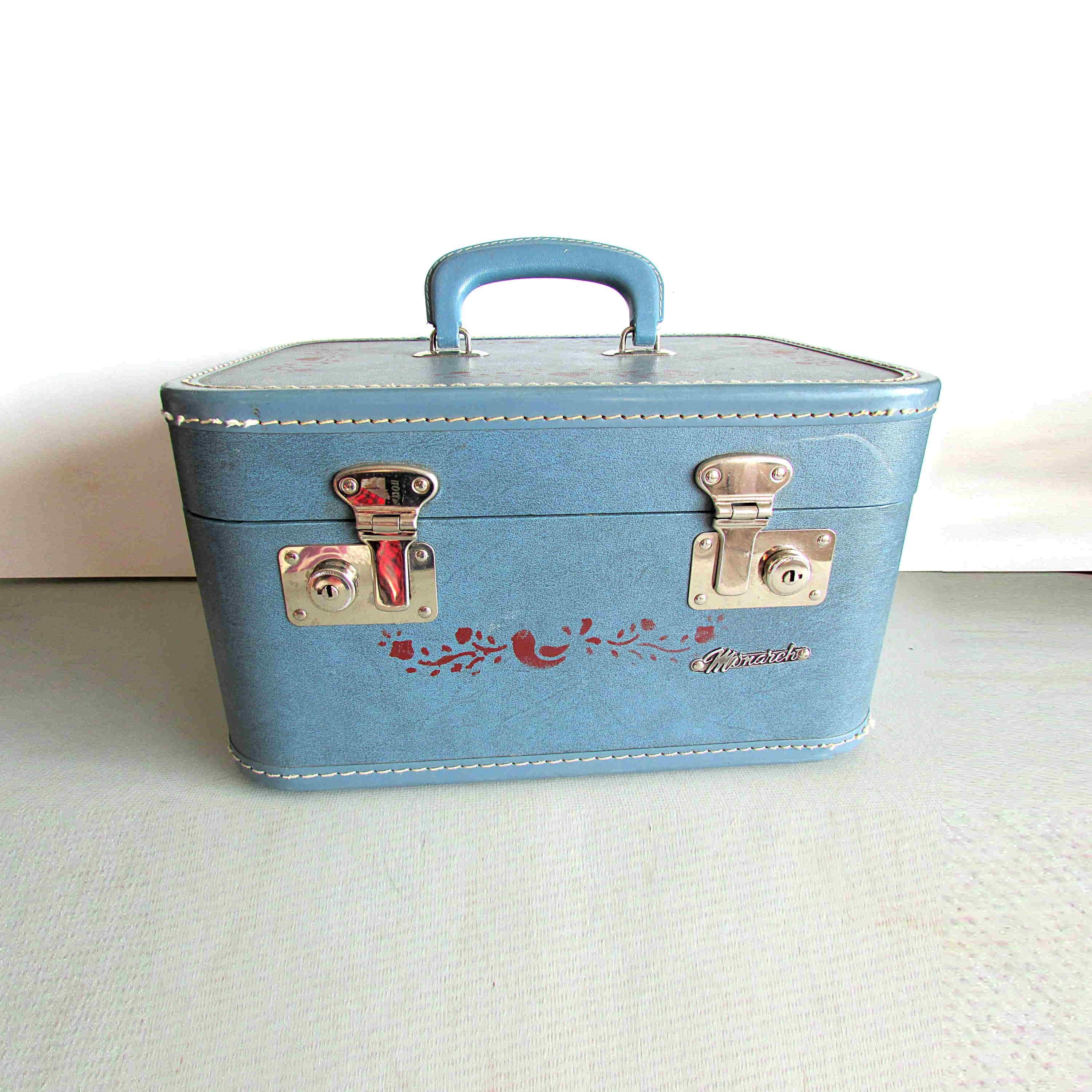 【1950s USA vintage】MONARCH トレインケース アメリカ Vintage Blue Train Case 1950's Monarch Cosmetic Travel Case