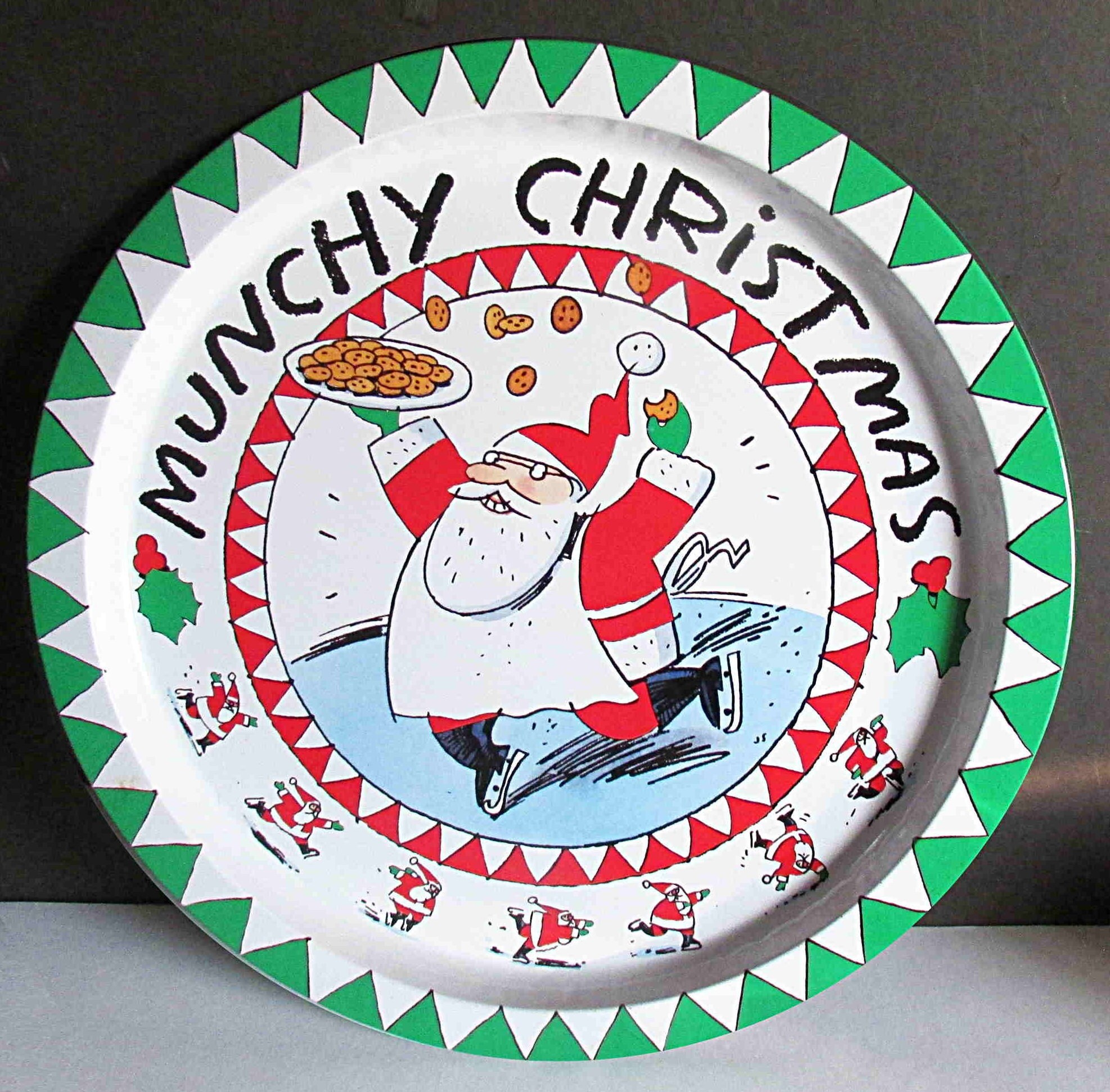 【30年前レトロ貴重】  プレートChristmas Vintage 1990s Christmas Santas 13” Metal Tray, Platter Hallmark