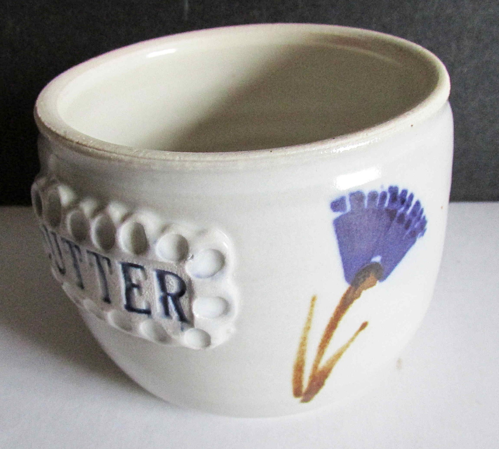 Handcrafted Embossed Pottery Butter Bowl Crock With Purple Etsy