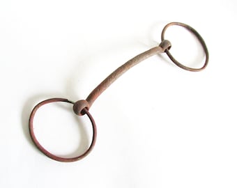 Old Rusty Metal Horse Bit, Western Americana Tack, Steampunk Primitive 13" across  FREE SH