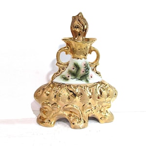Jim Beam Whiskey Decanter, 1972, Weeping Gold and Pink Flower Design, 8x3.5x10&quot; tall FREE SH