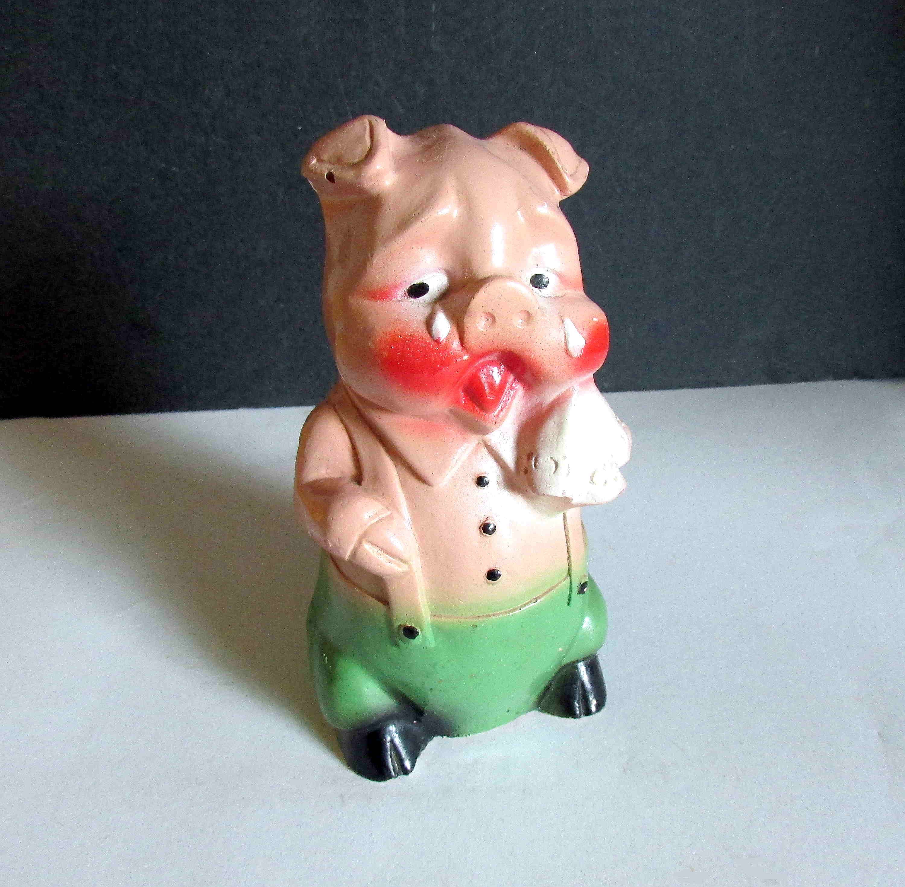 Pig/出品 Vintage 1940s Chalkware Pink and Green Crying Pig Carnival Prize