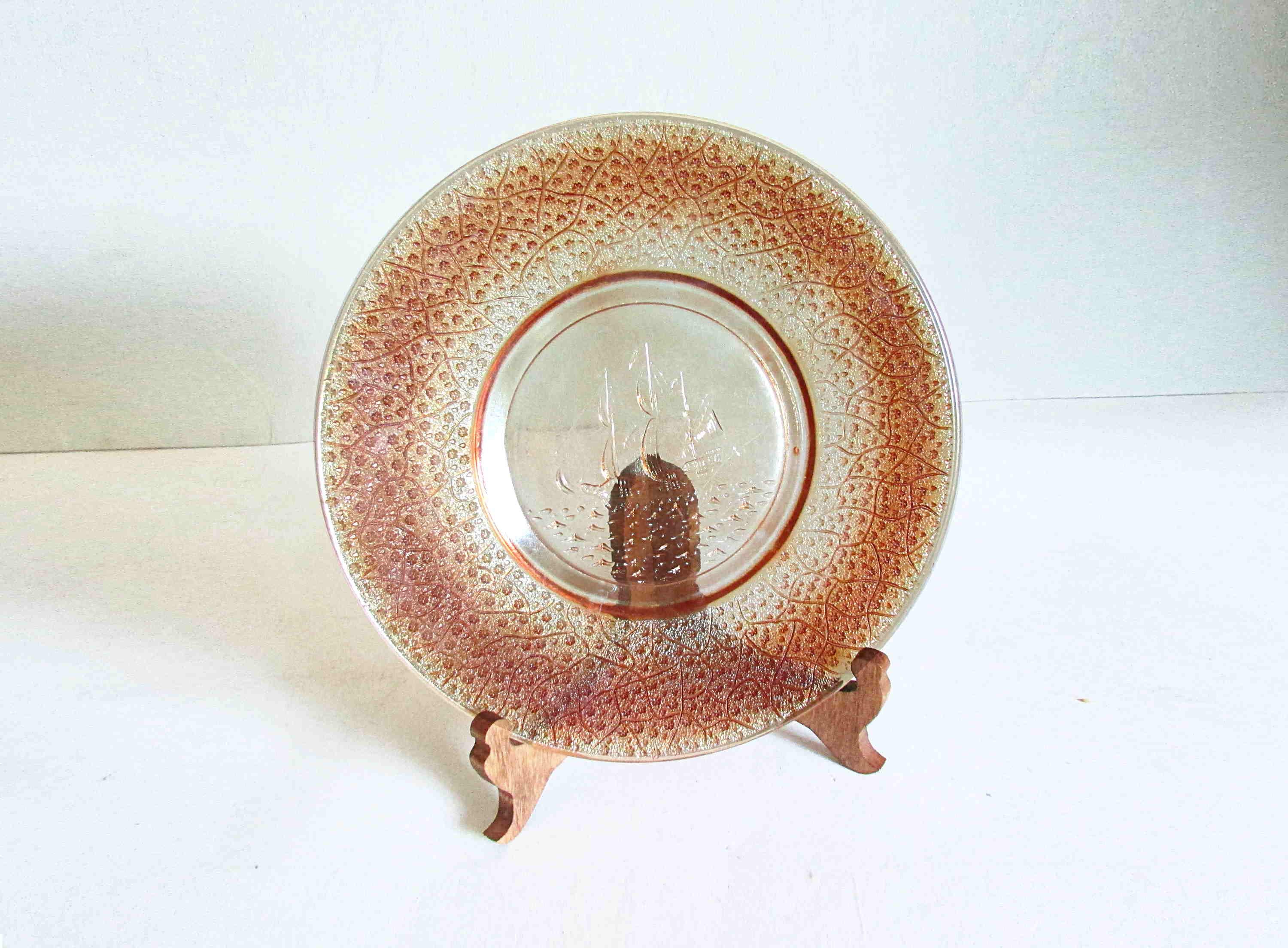 1930s Iridescent Marigold Carnival Glass 8 Inch Plate, With