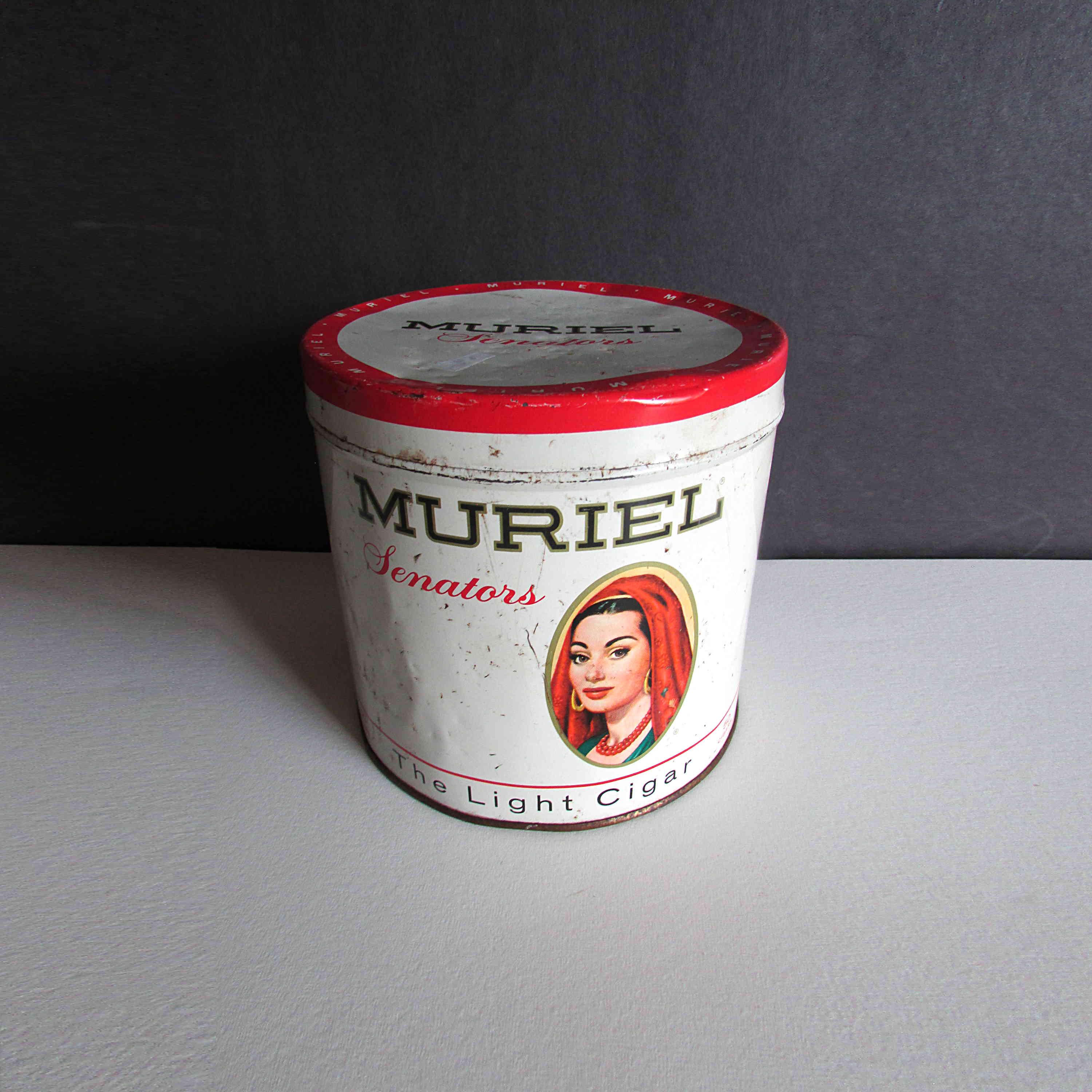 Vintage Original Muriel Senators Light Cigar Tobacco Can Canister Tin New  York NY Empty 50 cigars 5 3/8 x 5.125 inches tall FREE SH