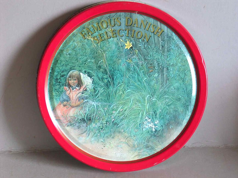 Vintage 1980s Famous Danish Selection Butter Cookie Tin, Artist Carl Larsson 7.5 x 5.5 inches tall FREE SH image 2