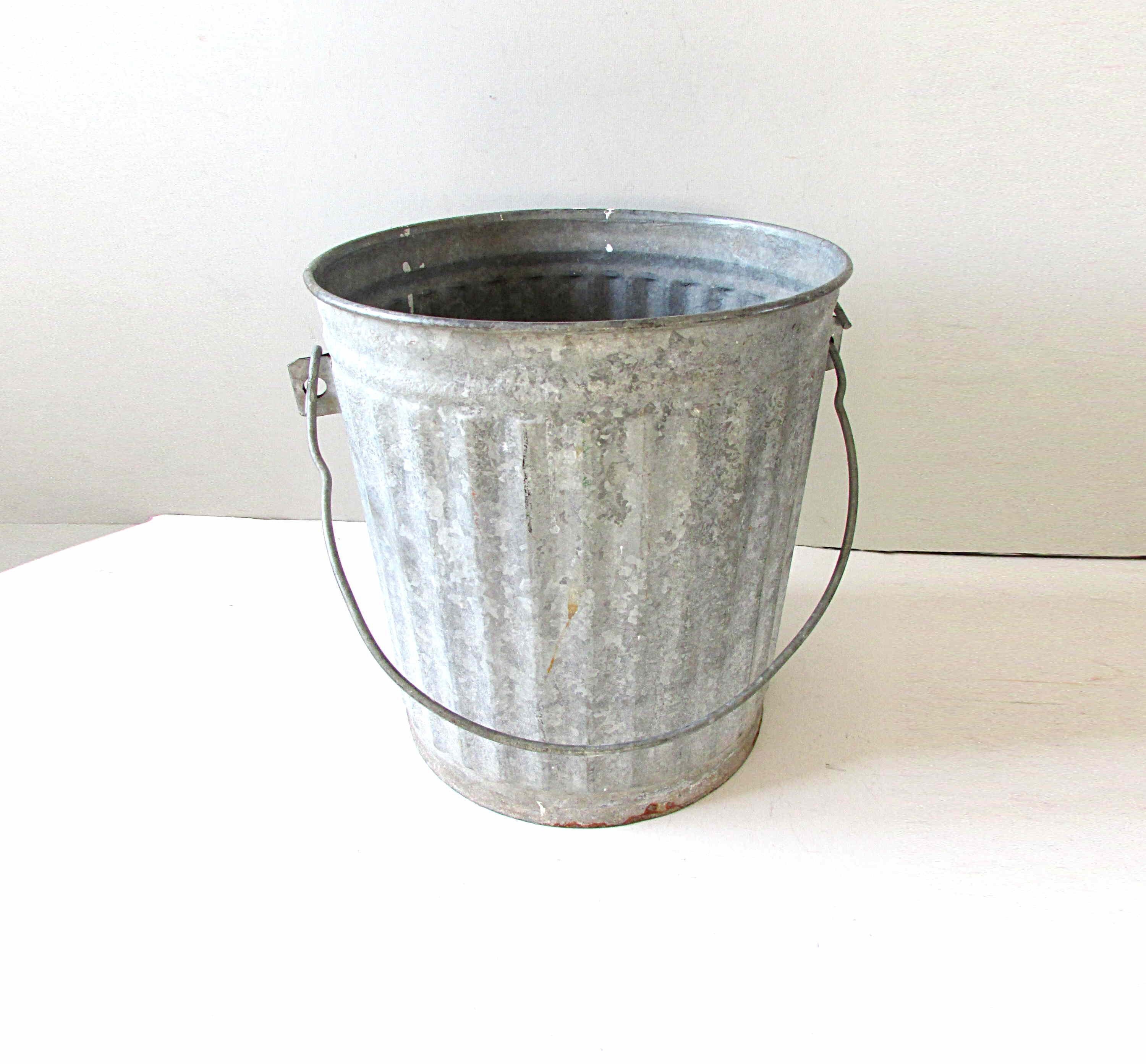 Antique Galvanized Steel Trash Can c.1940