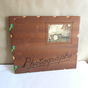 Old Wood Covers, 3 ring bound Photograph Album / Scrapbook, 16 Paper Pages 8.5x10.5" FREE SH