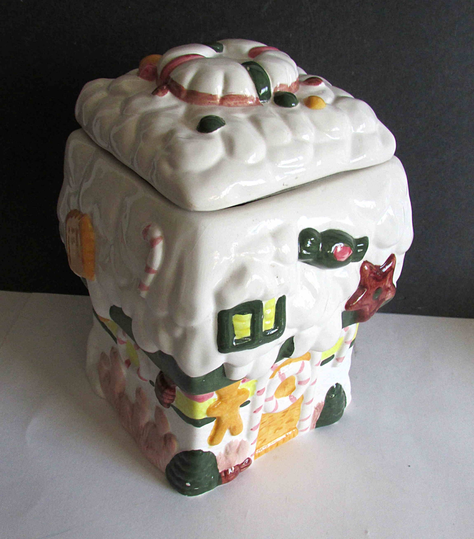 Ceramic Frosted Gingerbread House Vintage Cookie Jar 10 Etsy
