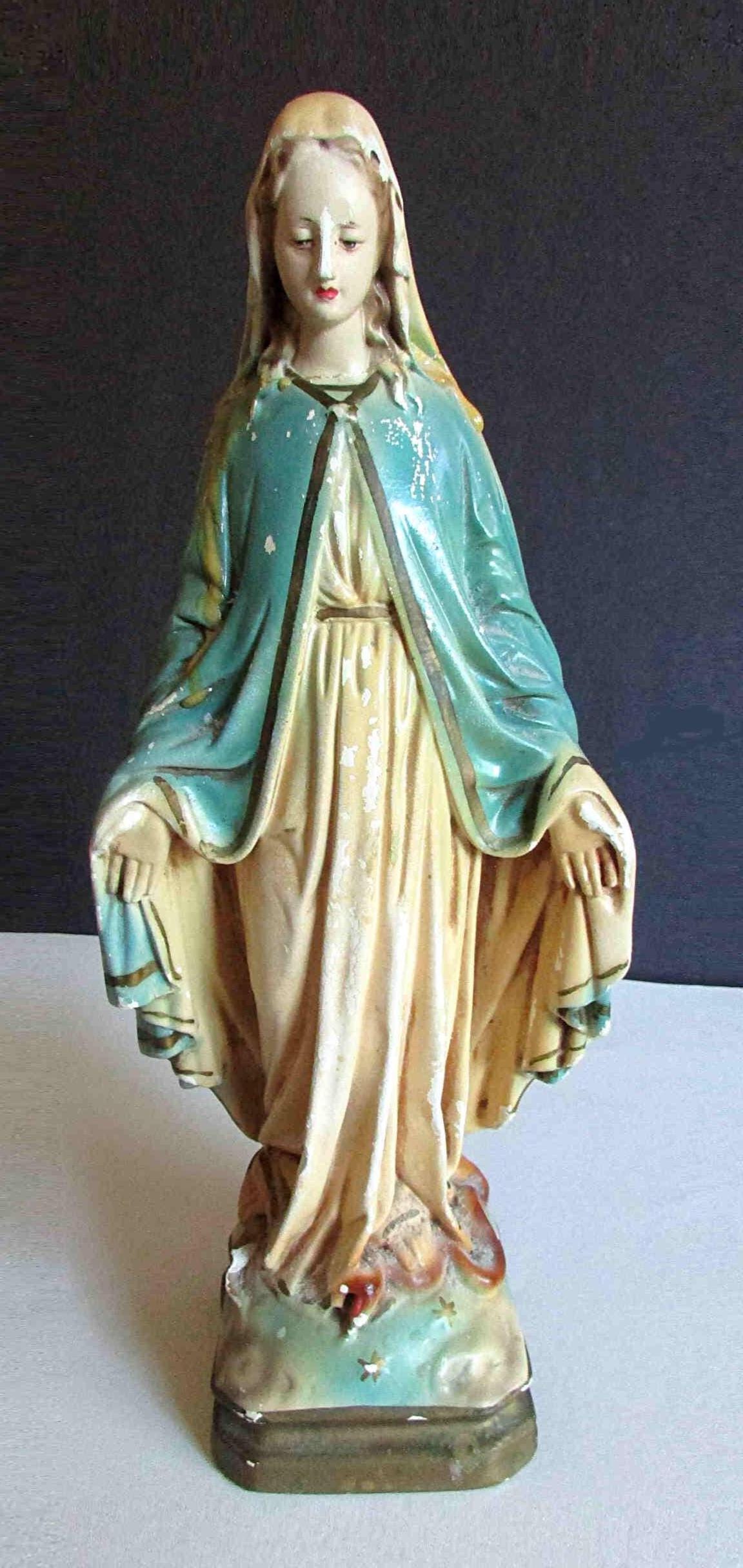 Blessed Virgin Mary Madonna Plaster Chalk Ware Vintage Figurine Circa ...