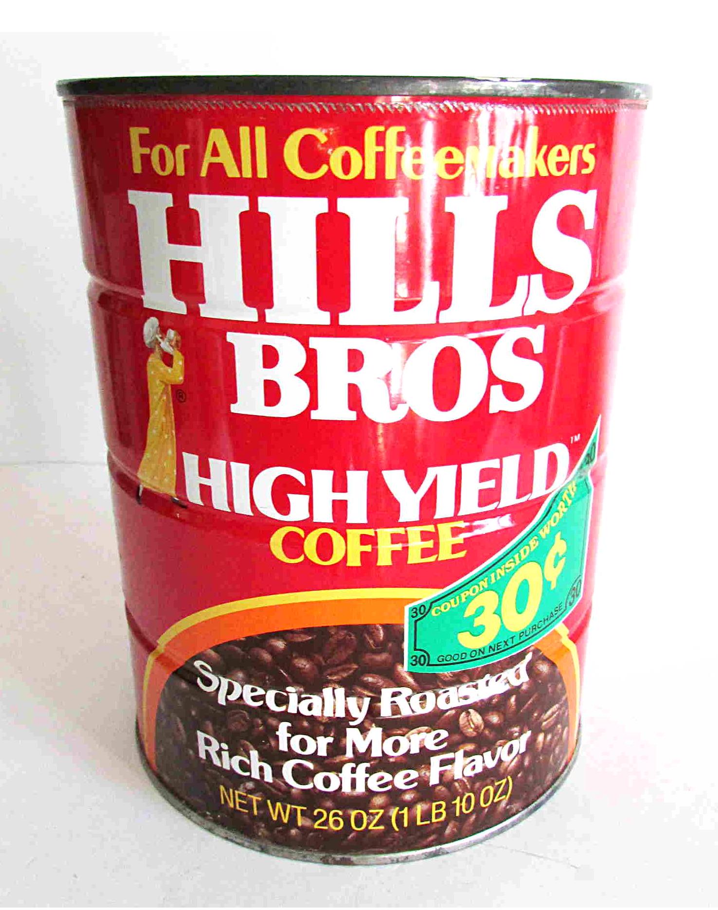Vintage Hills Bros Coffee Can High Yield 1 Lb 10 Oz No Lid 5 X 6.5
