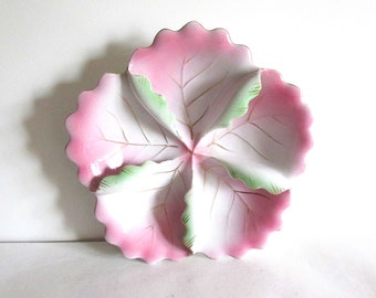 Vintage Hand Painted Porcelain Divided Candy Dish Leaf Bloom Made Japan 8x1 3/8" tall  FREE SH