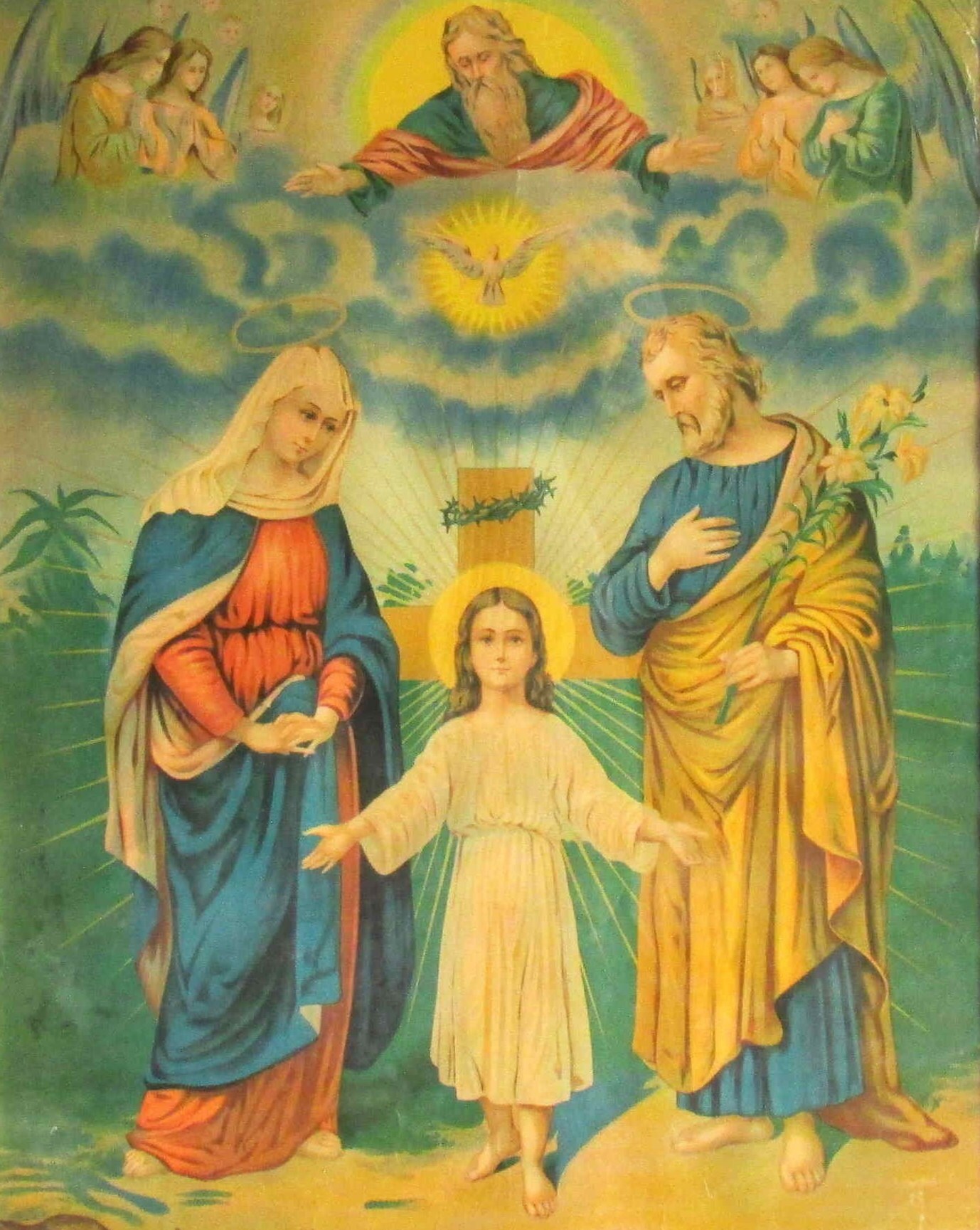西洋アンティーク宗教画(印刷物　HOLY FAMILY) Old Rare Lithograph Print 
