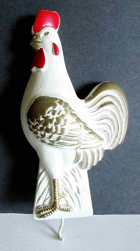 1940s Anthropomorphic Chalkware Chicken Bird Kitchen Wall Plaque