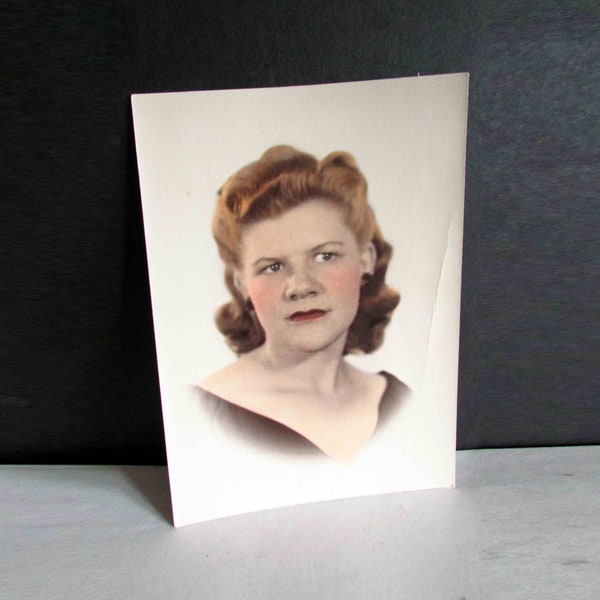 Portrait Mid Century Woman Brown Tone Hand Tinted Photograph Vintage 5x7 inches FREE SH