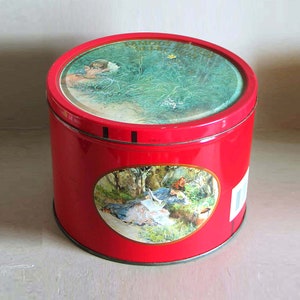 Vintage 1980s Famous Danish Selection Butter Cookie Tin, Artist Carl Larsson 7.5 x 5.5 inches tall FREE SH image 1