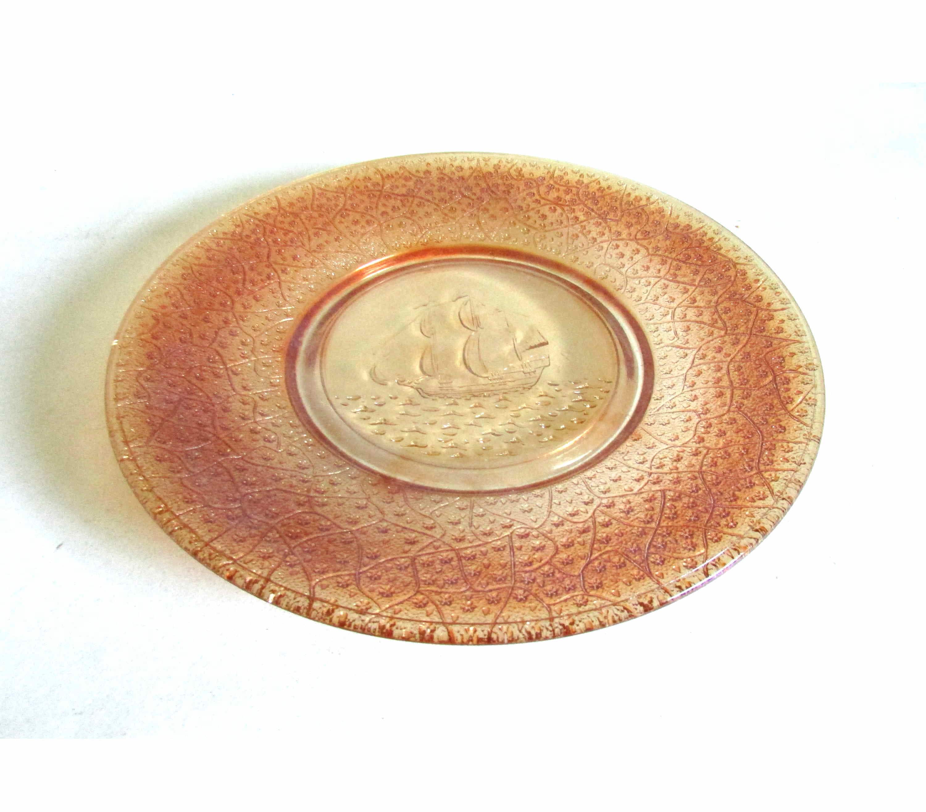 1930s Iridescent Marigold Carnival Glass 8 Inch Plate, With