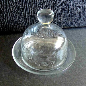 Princess House Heritage Crystal Covered Butter Dish - VTG Cheese Cloche Dome 4.25 x 4.5" tall FREE SH