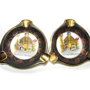 2 Vintage Porcelain Ashtrays German Bavaria Rathaus Steckborn 3.5&quot; FREE SH