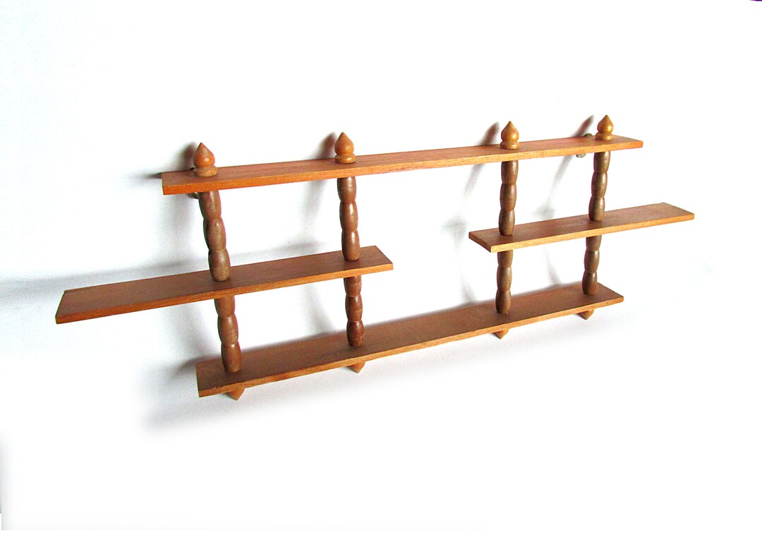 Vintage Wall Mount Wood 3 Tier Knick Knack Shelf With Spindles 25 X 9.5 ...