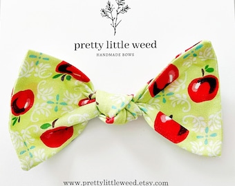 Apple Print Hair Bow, Back to School Bow, Alligator Clip or Headband