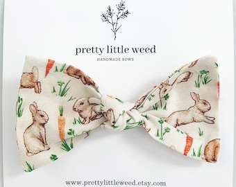 Bunny Carrot Print Hair Bow, Easter Baby Headband