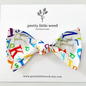 bright multi color letter bow, back to school hair bow, back to school bow, alphabet hair bow, school hair bow, first day of school hair bow
