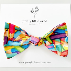 fun colored pencil hair bow, colored pencil bow, back to school bow, back to school hair bow, school bow, school hair bow, pencil hair clip