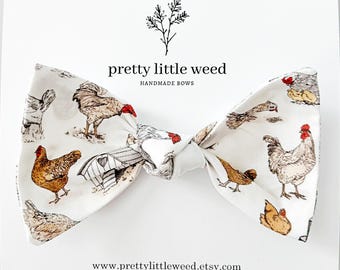 Chicken Print Hair Bow, Farm Birthday Party, Baby Toddler Clip