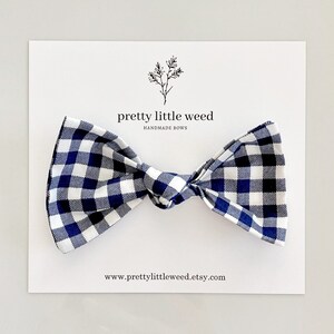 Navy Gingham toddler bow, gingham toddler hair bow, Patriotic toddler hair bow, 4th of July hair bow, July 4th toddler hair bow, toddler bow