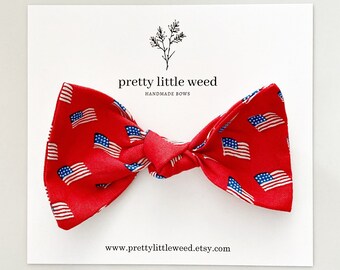 American Flag Hair Bow, Patriotic 4th of July Bow
