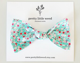 Aqua Pink Floral Baby Bow, Cotton Hair Clip or Headband