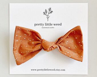 Fall Baby Bow, Deep Clay Snow Sprinkled Print, Headband or Clip