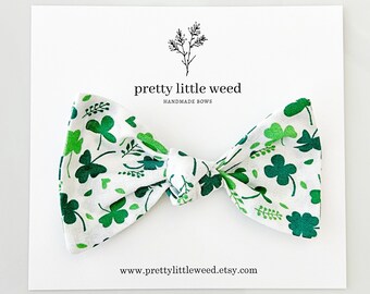 Clover Print Bow, St Patricks Day Hair Bow, Baby Headband
