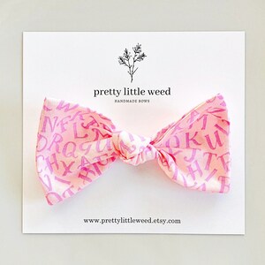 pink alphabet hair bow, back to school hair bow, back to school bow, alphabet bow, alphabet school bow, letters bow, first day of school bow