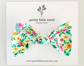 Bright Mint Floral Baby Bow, Alligator Clip or Headband