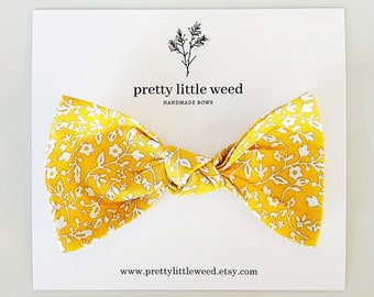 Yellow Floral Baby Bow, Cotton Hair Clip or Headband