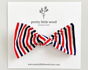 Red White & Blue Stripe Hair Bow, Patriotic 4th of July Bow