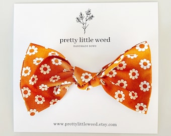 Pumpkin Orange Floral Hair Bow, Fall Baby Bow